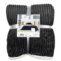 Home Deco Factory Plaid flanelle cotelé sherpa gris - 180x220 cm