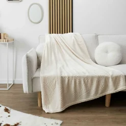 Home Deco Factory Plaid flanelle embossé crème - 150x200 cm