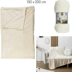 Home Deco Factory Plaid flanelle embossé crème - 150x200 cm