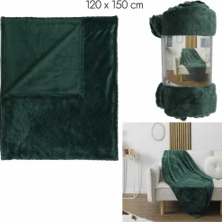 Home Deco Factory Plaid flanelle embossé vert sapin - 120x150 cm