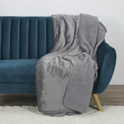 Home Deco Factory Plaid flanelle sherpa XXL gris foncé - 140x200 cm