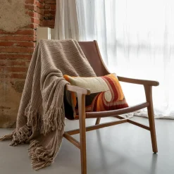 Best Bed and Philosophy Plaid frangé en laine & coton beige 140x220 cm