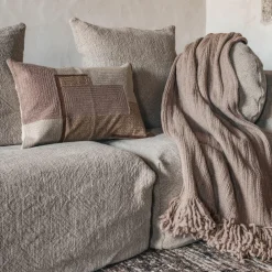 Best Bed and Philosophy Plaid frangé en laine & coton beige 140x220 cm