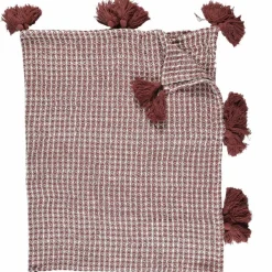 Clearance Home Deco Factory Plaid gauffré pompons rouge/blanc - 150x125 cm