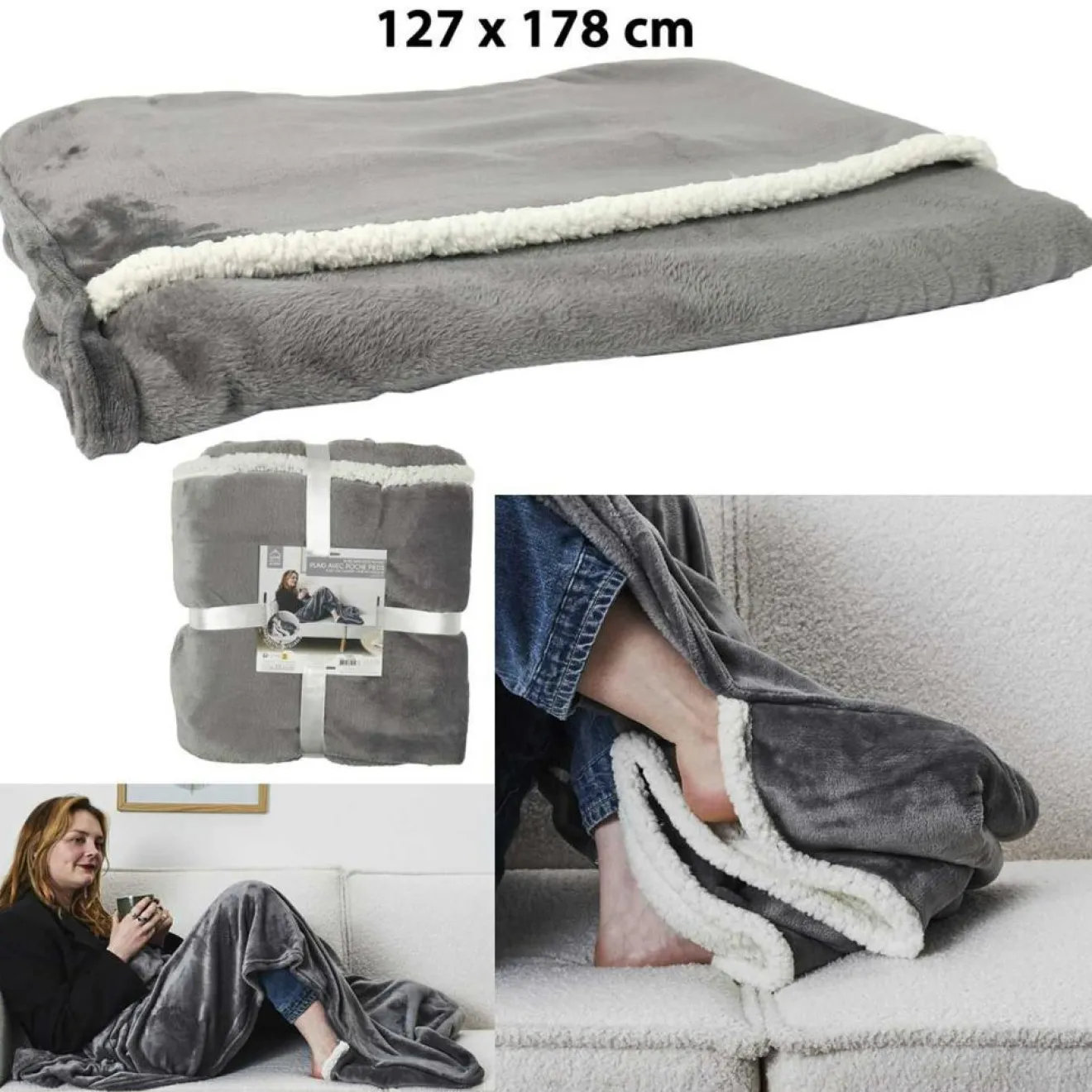 Sensly Plaid gris - 180x130 cm