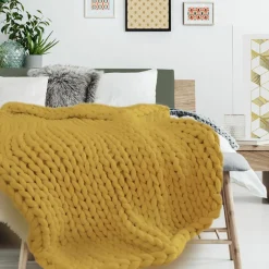 Home Deco Factory Plaid grosse maille chunky jaune - 150x120 cm