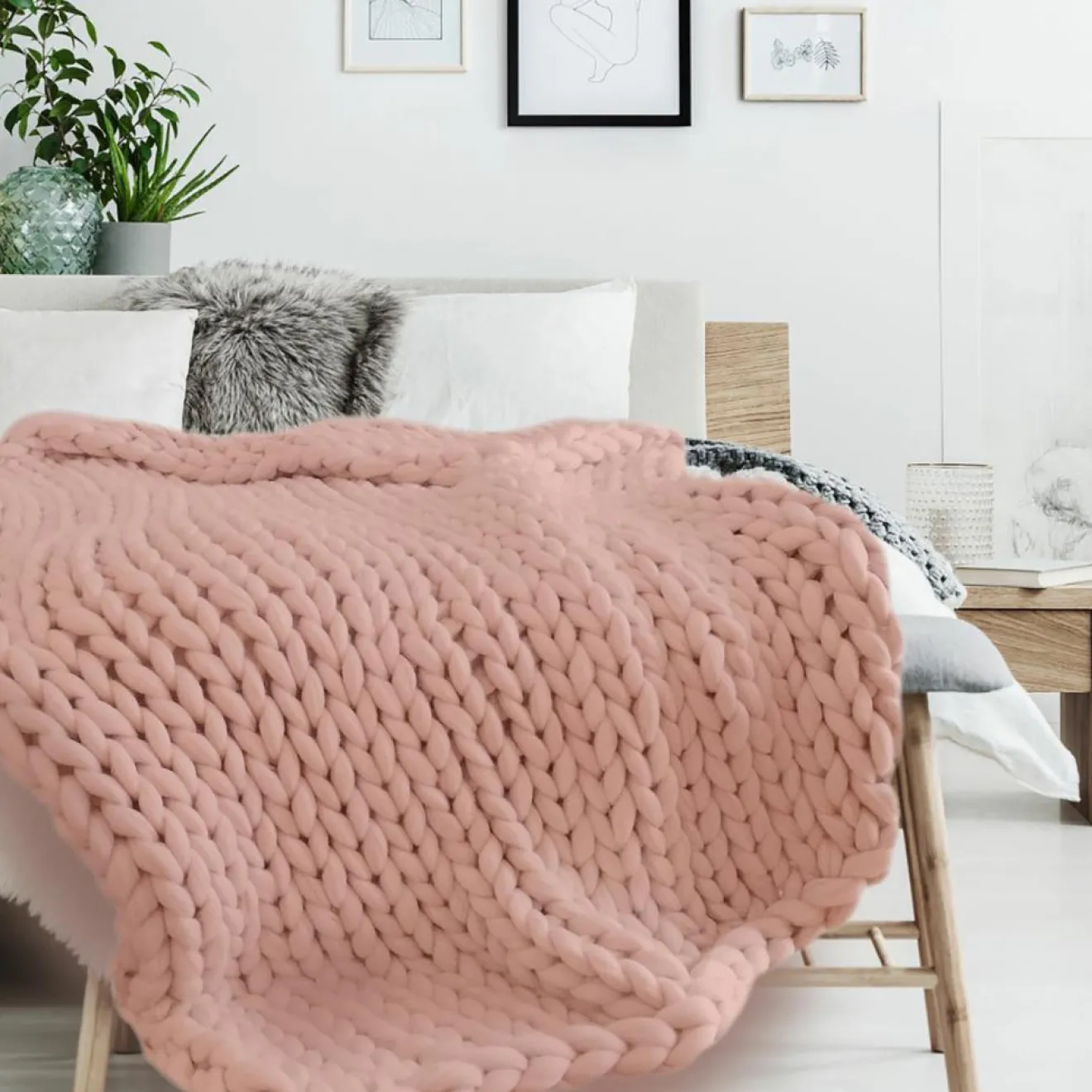 Best Home Deco Factory Plaid grosse maille chunky rose - 150x120 cm