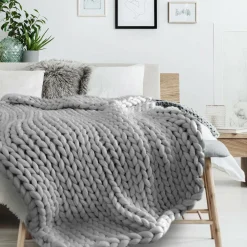 Home Deco Factory Plaid grosse maille Chunky gris - 150x120 cm