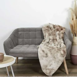 Home Deco Factory Plaid imitation fourrure Opulence blanc/marron - 140x200 cm