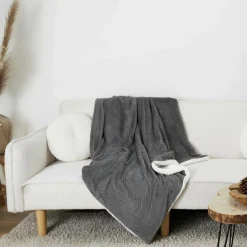 Home Deco Factory Plaid imitation fourrure sherpa gris - 140x200 cm