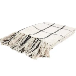 Best Home Deco Factory Plaid jeté de lit à carreaux beige/noir - 125x150 cm