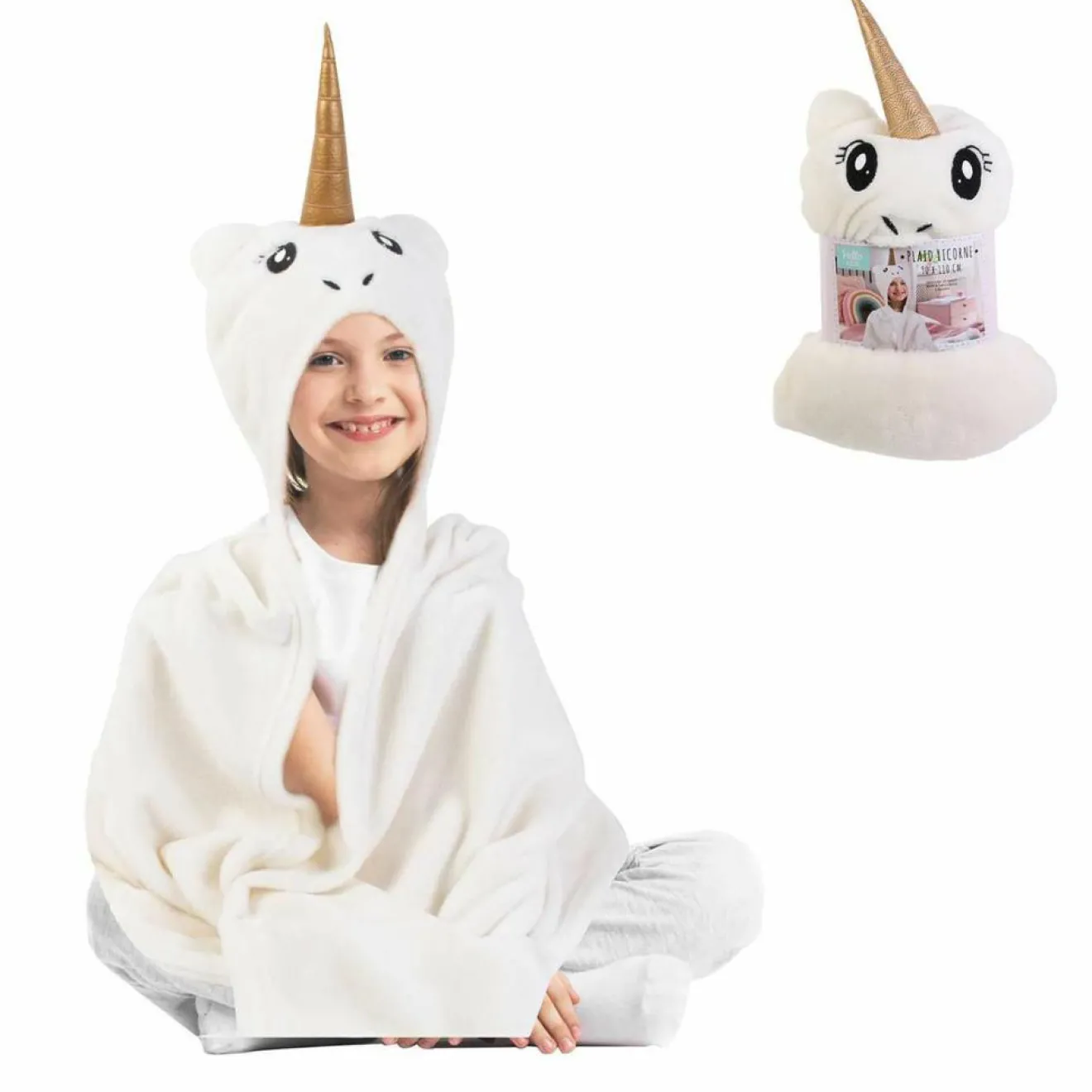 Outlet Home Deco Factory Plaid Licorne ivoire - 120x90 cm