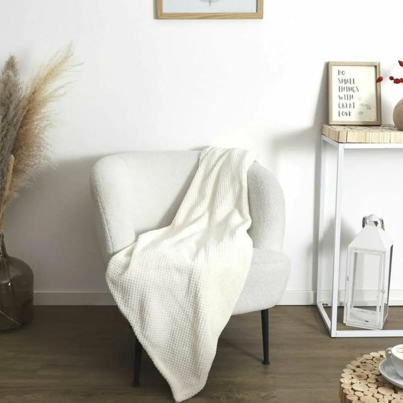 Home Deco Factory Plaid nid d'abeille blanc - 120x150 cm