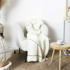 Home Deco Factory Plaid sherpa motif tresse blanc - 130x160 cm