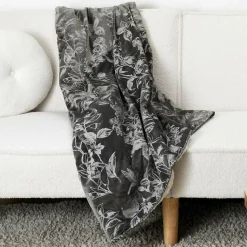 Clearance Home Deco Factory Plaid velours motif Sherpa gris - 120x150 cm