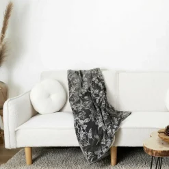 Clearance Home Deco Factory Plaid velours motif Sherpa gris - 120x150 cm