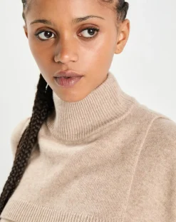 Femme Cashmere Tribu Plastron 100% Cachemire col montant en côtes Carla chestnut