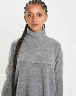 Best Cashmere Tribu Plastron 100% Cachemire col montant en côtes Carla gris