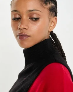 Outlet Cashmere Tribu Plastron 100% Cachemire col montant en côtes Carla noir