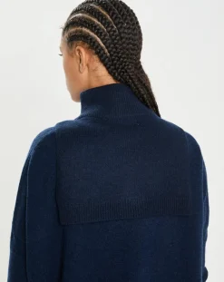 Sale Cashmere Tribu Plastron 100% Cachemire col montant en côtes Carla navy