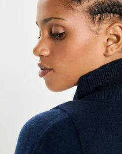 Sale Cashmere Tribu Plastron 100% Cachemire col montant en côtes Carla navy