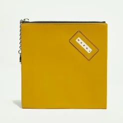 Femme Marni Pochette en Cuir à main mousqueton moutarde - 18x19 cm
