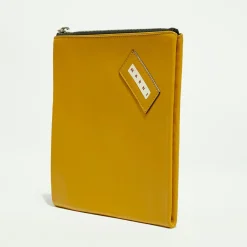 Femme Marni Pochette en Cuir à main mousqueton moutarde - 18x19 cm