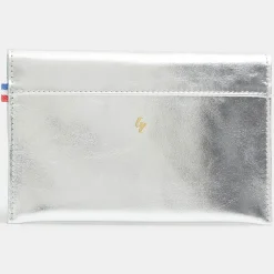 Sale Galeries Lafayette Pochette en Cuir Fred Mif argentée - 11x17x1 cm