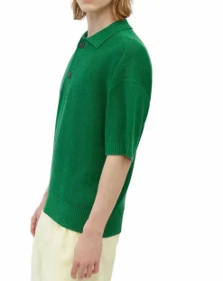 Discount Marc O'Polo Polo 100% Lin manches courtes Maille vert emeraude