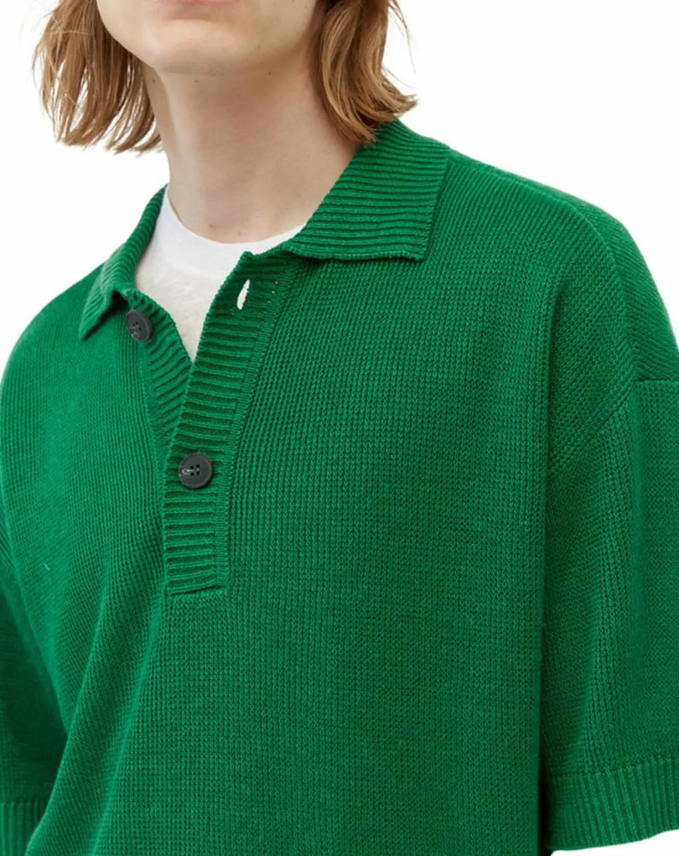 Discount Marc O'Polo Polo 100% Lin manches courtes Maille vert emeraude