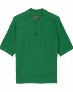 Discount Marc O'Polo Polo 100% Lin manches courtes Maille vert emeraude