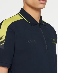 Homme Hackett London Polo Classic Fit Aston Martin Racing col zippé bleu marine