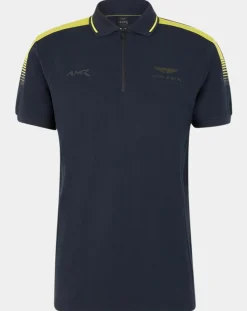 Homme Hackett London Polo Classic Fit Aston Martin Racing col zippé bleu marine