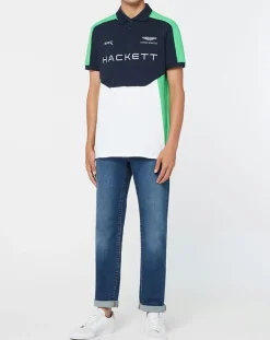Hackett London Polo Droit Multi Patch Aston Martin Racing bleu/blanc/vert fluo