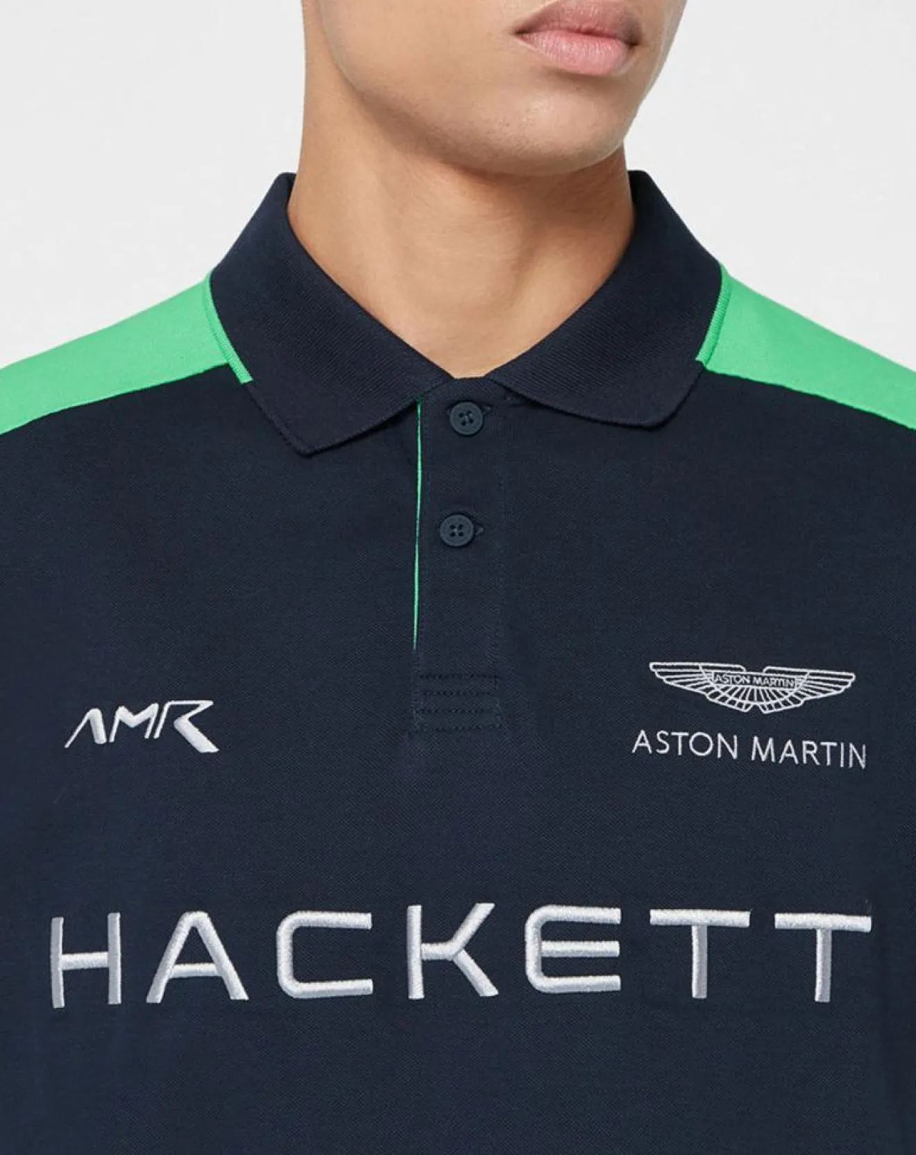 Hackett London Polo Droit Multi Patch Aston Martin Racing bleu/blanc/vert fluo