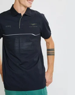 Clearance Hackett London Polo en jersey Regular Fit rayé Aston Martin Racing noir