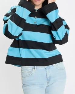 Femme Marc O'Polo Polo rayures rugby bleu/noir