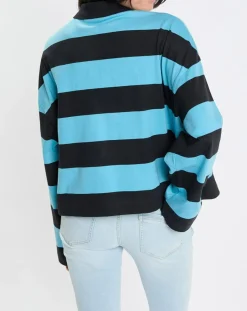 Femme Marc O'Polo Polo rayures rugby bleu/noir