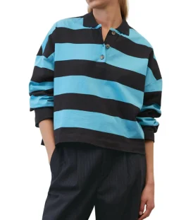 Femme Marc O'Polo Polo rayures rugby bleu/noir
