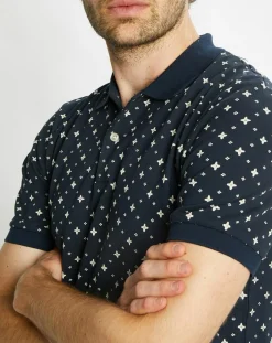 Homme Scotch & Soda Polo Regular Fit 100% Coton Bio imprimé bleu marine