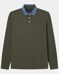 Homme Hackett London Polo Regular Fit manches longues kaki