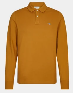 Gant Polo Regular Fit manches longues uni piqué marron moyen