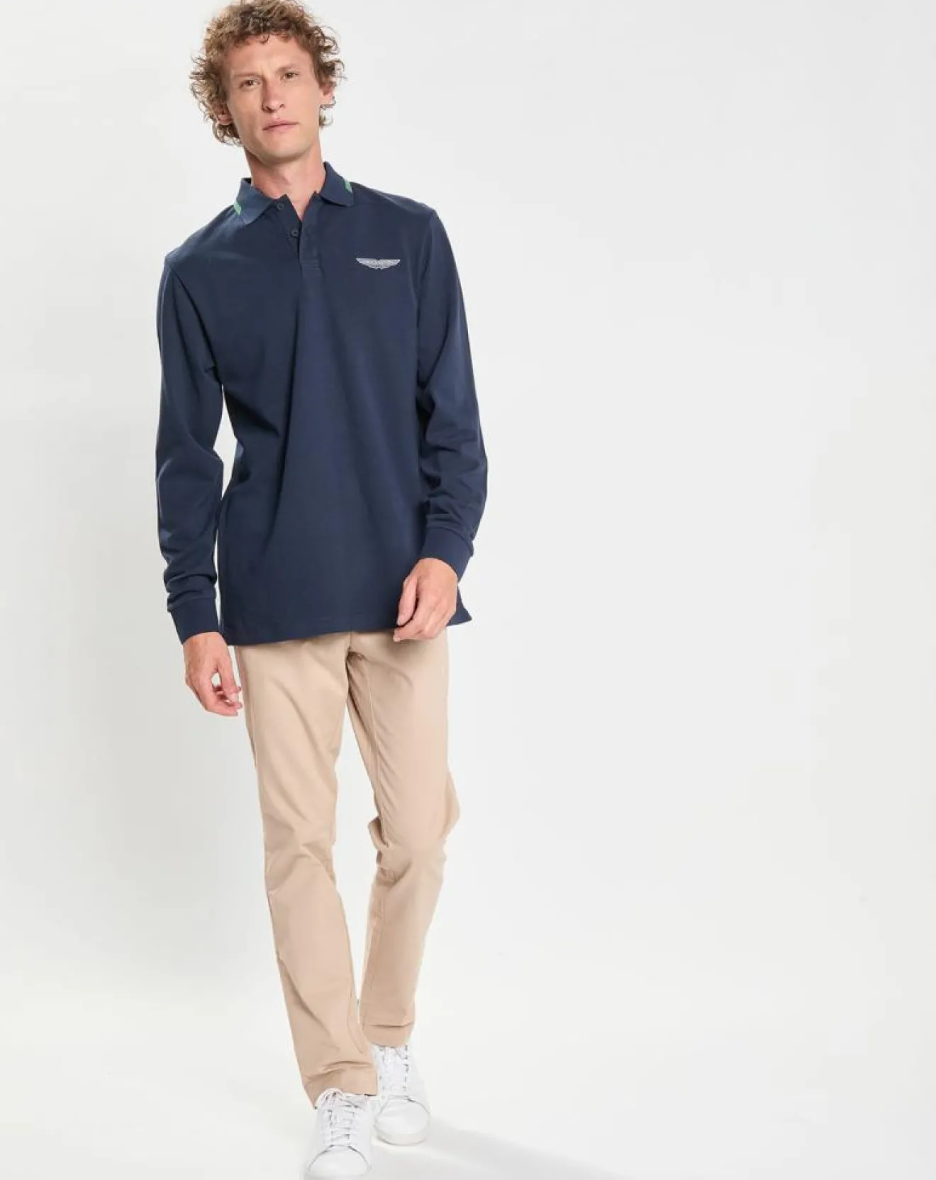 Homme Hackett London Polo Regular Fit manches longues Aston Martin Racing bleu foncé