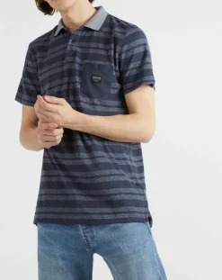 Discount Quiksilver Polo Remember When rayures bleu foncé/bleu gris
