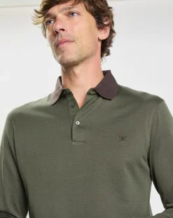 Homme Hackett London Polo Slim Fit Mercerisé imprimé chevron kaki foncé