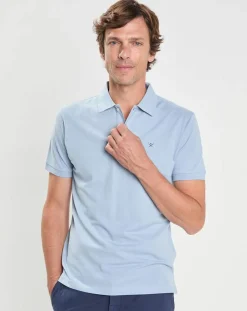 New Hackett London Polo Slim Fit uni Piqué bleu ciel