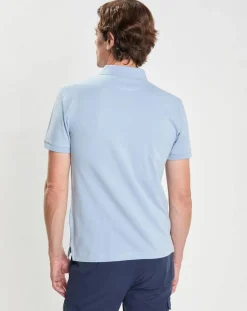 New Hackett London Polo Slim Fit uni Piqué bleu ciel