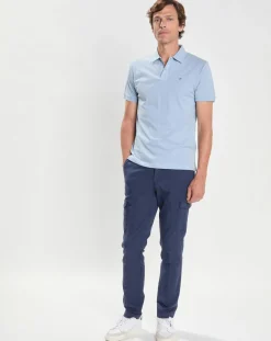 New Hackett London Polo Slim Fit uni Piqué bleu ciel