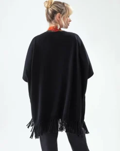 Hot Indies Poncho 100% Laine Claire noir