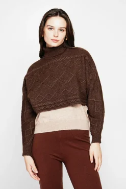 Femme C&Jo Poncho court col roulé café